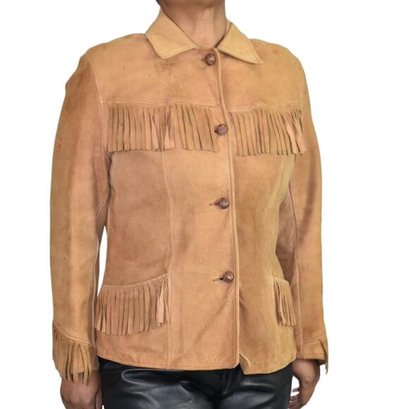 Vintage Fringe Leather Jacket Tan Blazer Deerskin Buckskin 70s Easy Rider Small - Picture 12 of 16